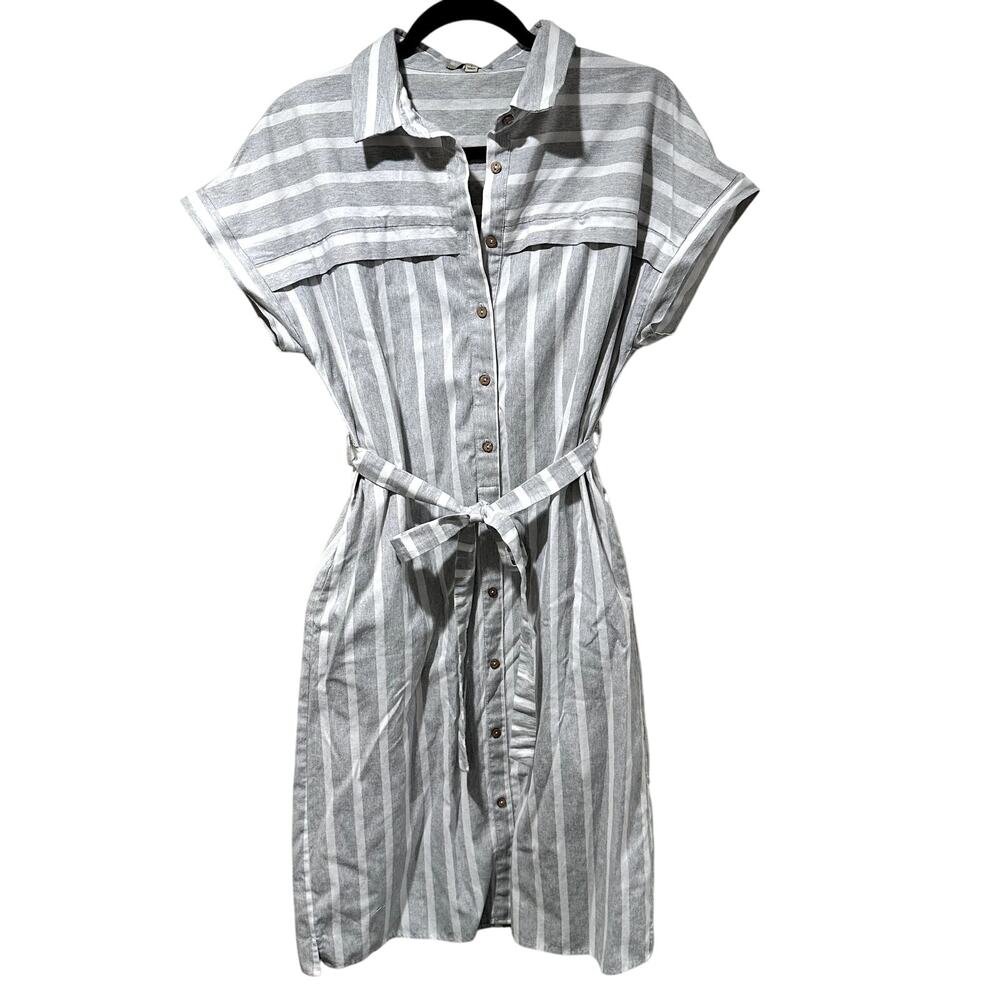 Polagram cotton button down midi dress with a striped‎ pattern